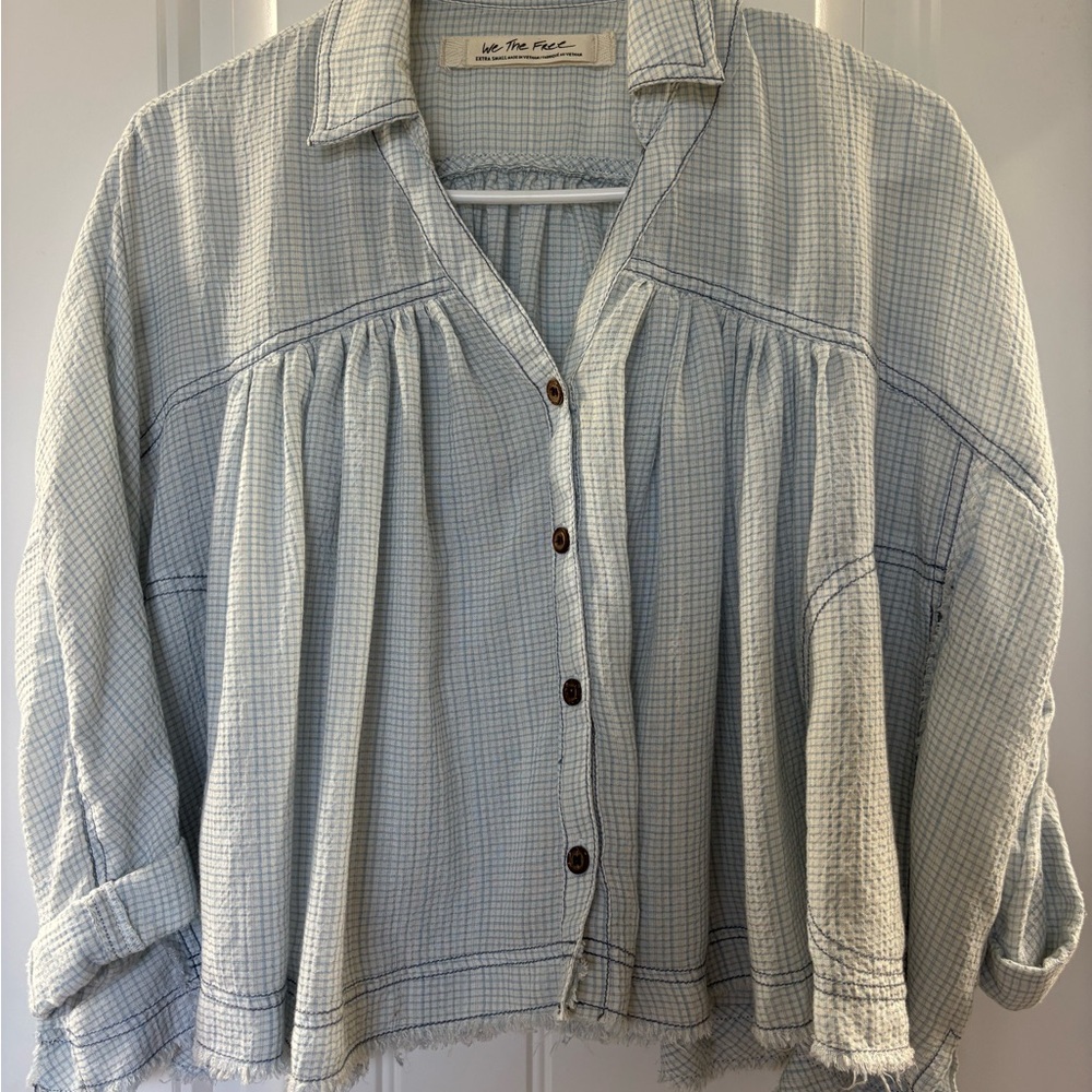 WE THE FREE( by Free People)Blue Plaid Button-Up Shirt